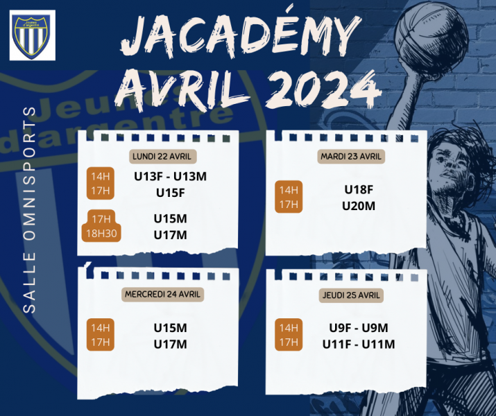 Stage Basket  JAcademy du 22 au 26 avril 2024